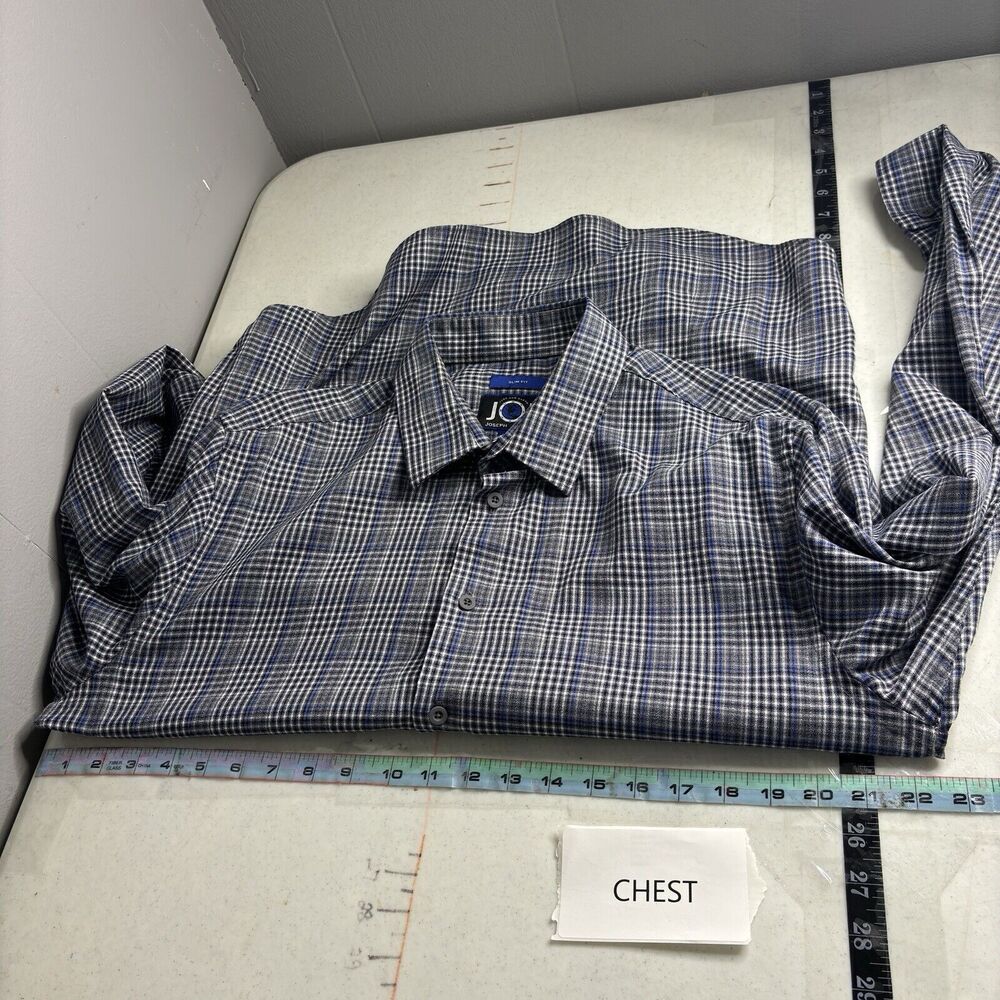 Joseph Abboud Gray Plaid Button Down Shirt Large Classic Minimalist Officewear - Picture 4 of 7